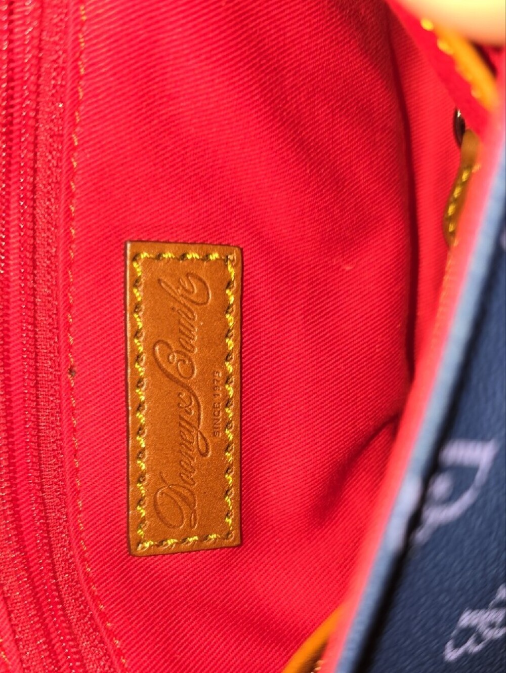 Dooney & Bourke Blue Monogram Crossbody with Tan Strap Accents - Picture 4 of 4